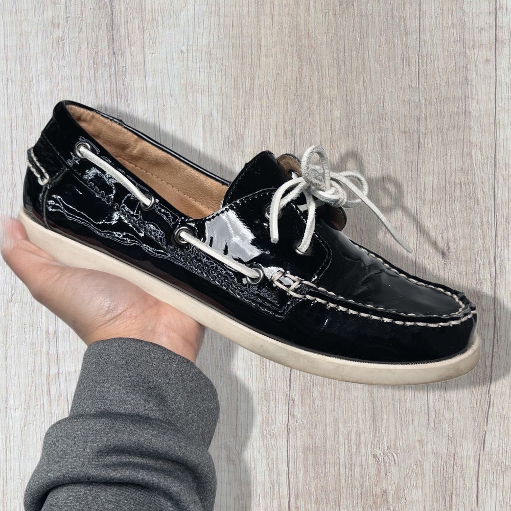 White Mountain‎ Headsail Black Patent Leather Boat Shoes Preppy Loafers Mens 10M